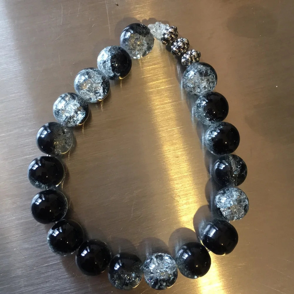 NEW BLACK/SILVER/CLEAR BEADED BRACELETS-A SET-3